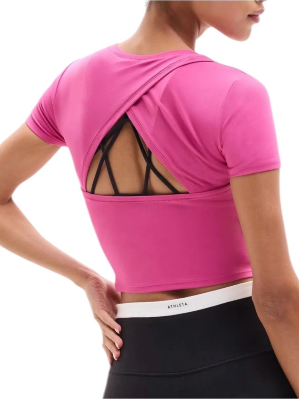 NEW Athleta Transcend Open Back Tee Jewel Pink Crop T-Shirt Womens XL Breathable